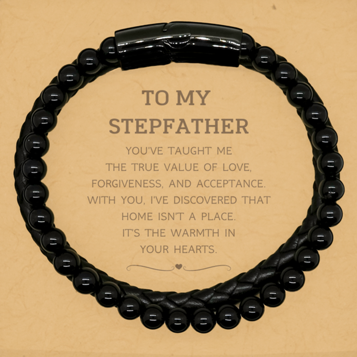 To My Stepfather Gifts, You've taught me the true value of love, Thank You Gifts For Stepfather, Birthday Stone Leather Bracelets For Stepfather