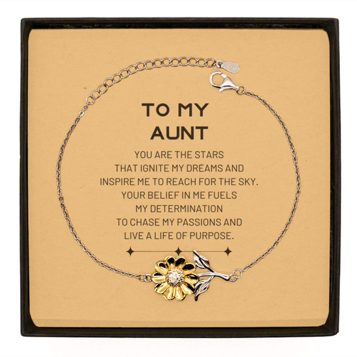 To My Aunt Sunflower Bracelet, You are the stars that ignite my dreams and inspire me to reach for the sky, Birthday Unique Gifts For Aunt, Thank You Gifts For Aunt