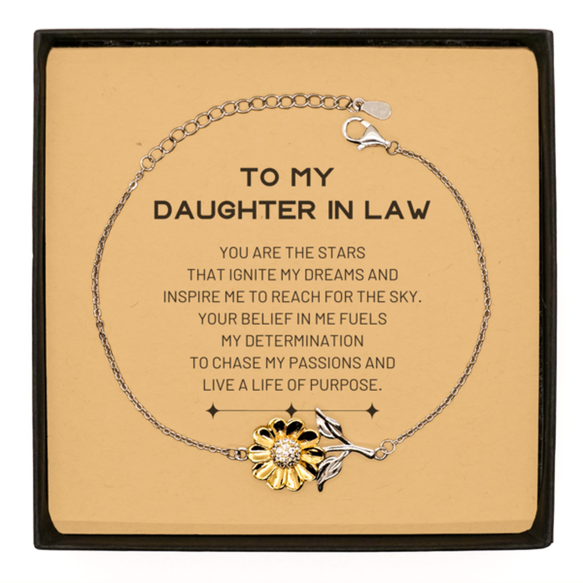To My Daughter In Law Sunflower Bracelet, You are the stars that ignite my dreams and inspire me to reach for the sky, Birthday Unique Gifts For Daughter In Law, Thank You Gifts For Daughter In Law