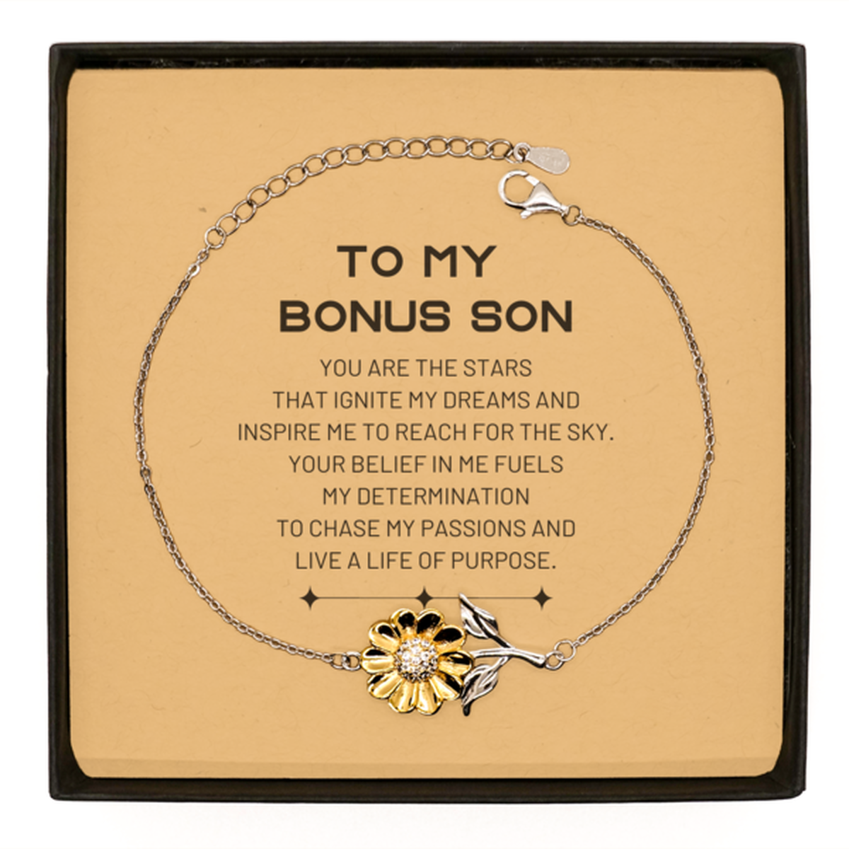 To My Bonus Son Sunflower Bracelet, You are the stars that ignite my dreams and inspire me to reach for the sky, Birthday Unique Gifts For Bonus Son, Thank You Gifts For Bonus Son