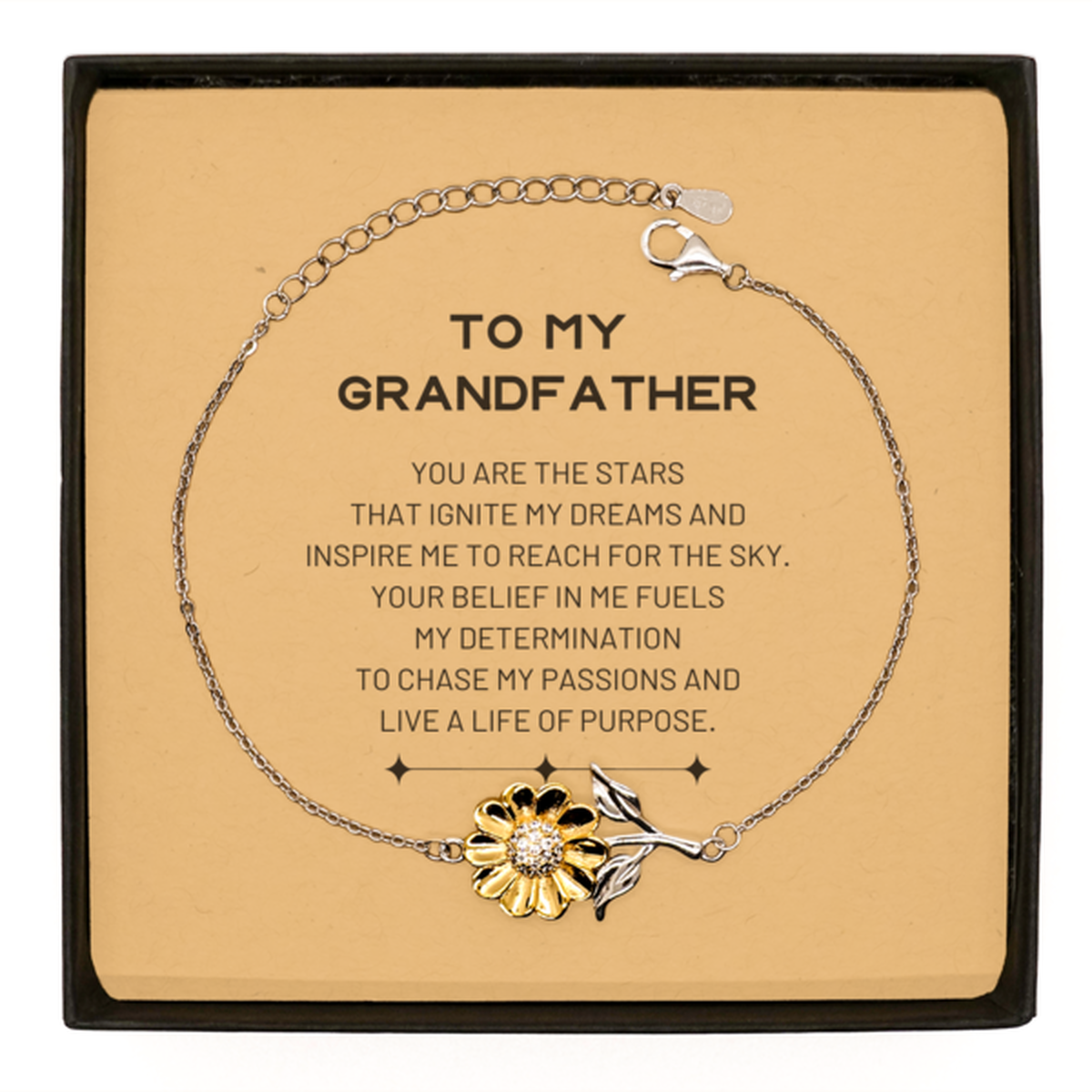 To My Grandfather Sunflower Bracelet, You are the stars that ignite my dreams and inspire me to reach for the sky, Birthday Unique Gifts For Grandfather, Thank You Gifts For Grandfather