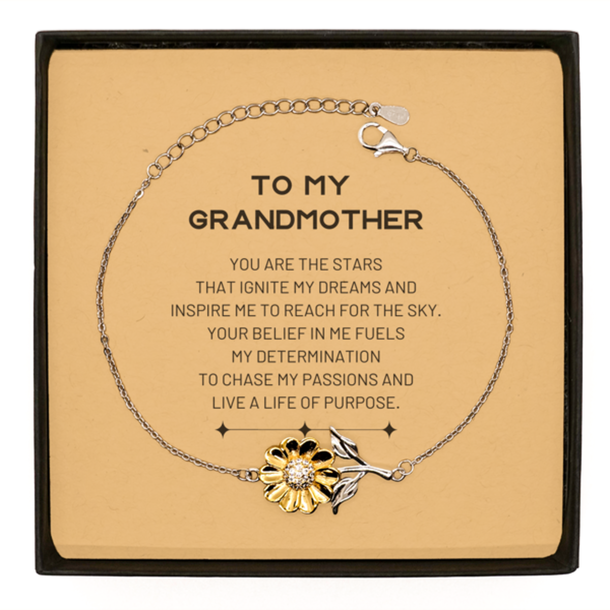 To My Grandmother Sunflower Bracelet, You are the stars that ignite my dreams and inspire me to reach for the sky, Birthday Unique Gifts For Grandmother, Thank You Gifts For Grandmother