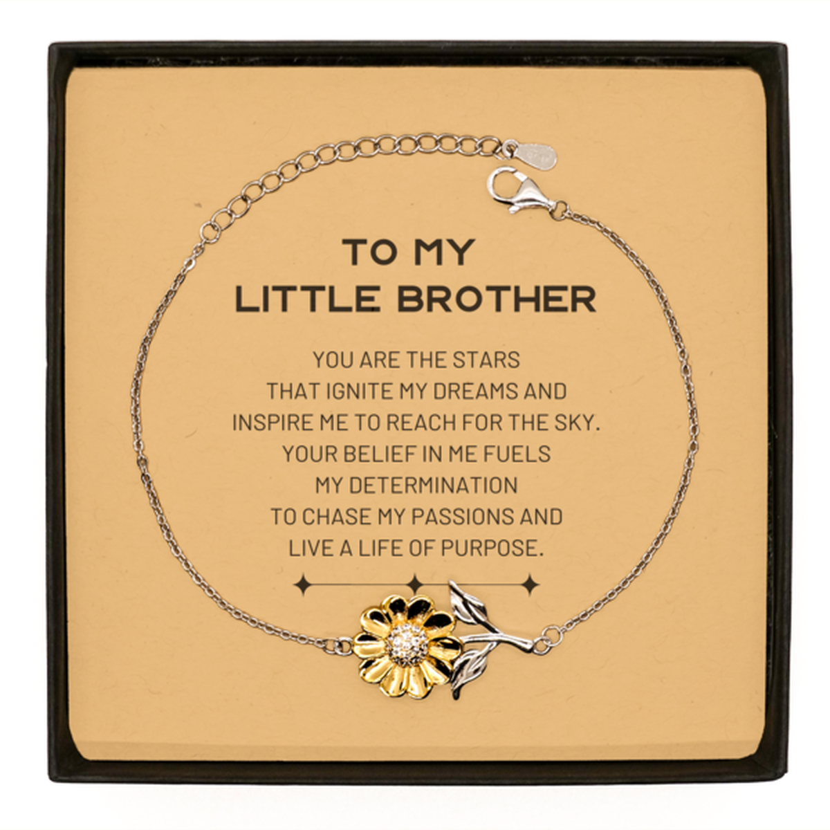 To My Little Brother Sunflower Bracelet, You are the stars that ignite my dreams and inspire me to reach for the sky, Birthday Unique Gifts For Little Brother, Thank You Gifts For Little Brother
