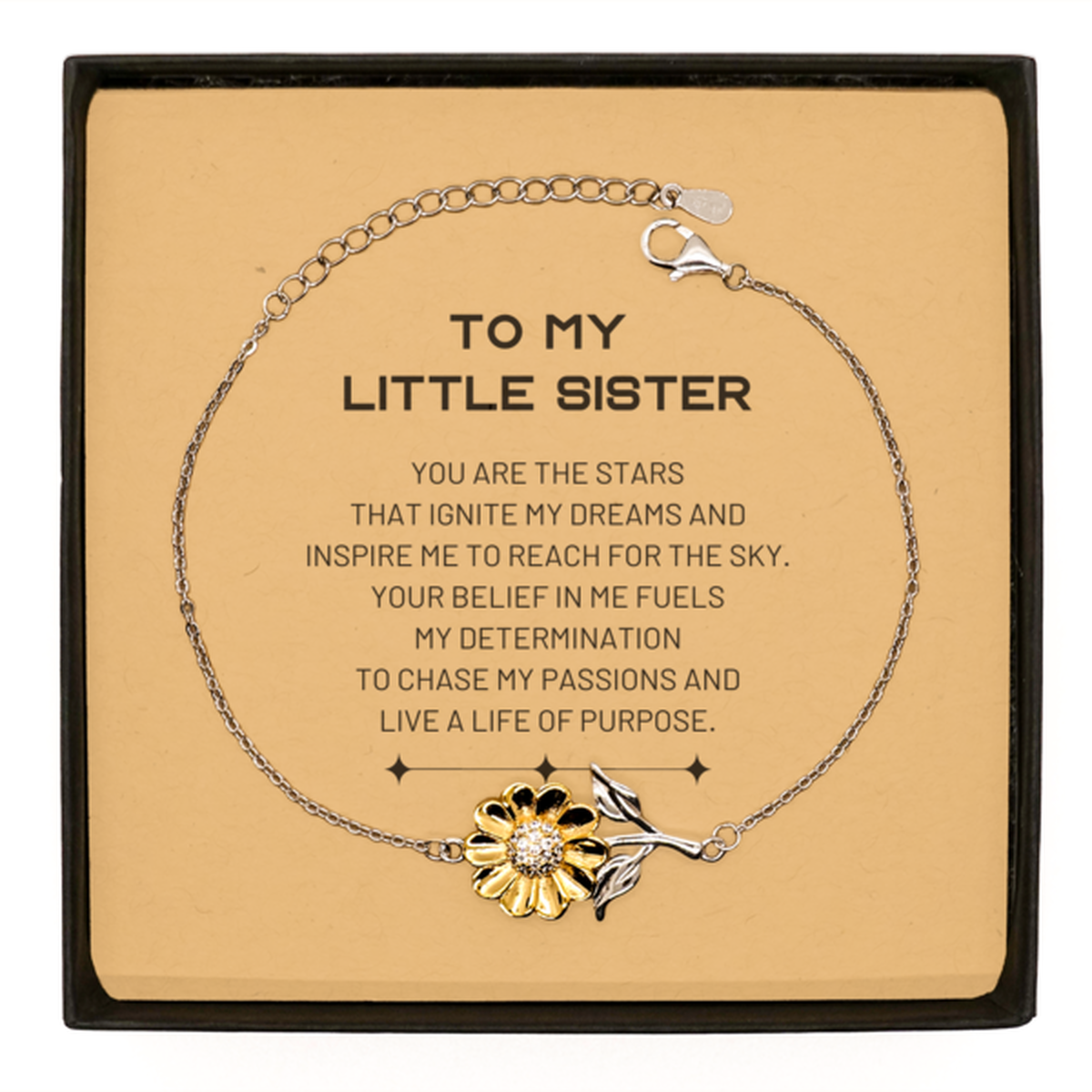 To My Little Sister Sunflower Bracelet, You are the stars that ignite my dreams and inspire me to reach for the sky, Birthday Unique Gifts For Little Sister, Thank You Gifts For Little Sister