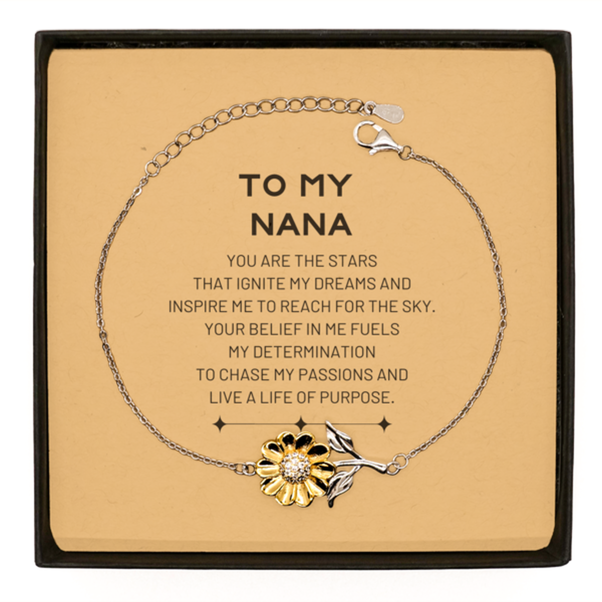 To My Nana Sunflower Bracelet, You are the stars that ignite my dreams and inspire me to reach for the sky, Birthday Unique Gifts For Nana, Thank You Gifts For Nana