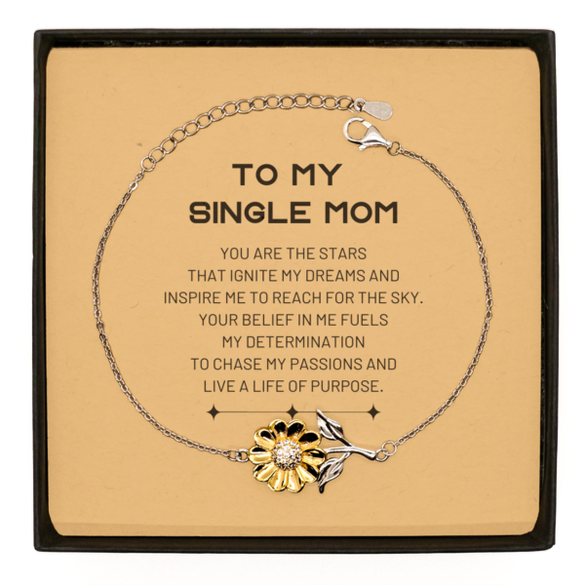 To My Single Mom Sunflower Bracelet, You are the stars that ignite my dreams and inspire me to reach for the sky, Birthday Unique Gifts For Single Mom, Thank You Gifts For Single Mom