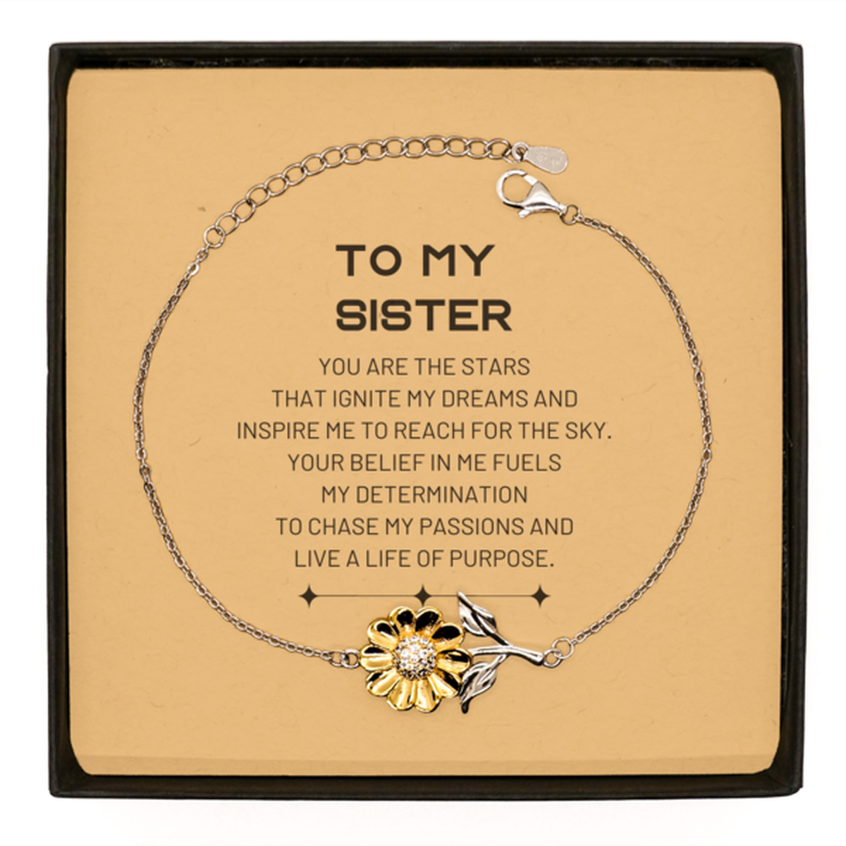 To My Sister Sunflower Bracelet, You are the stars that ignite my dreams and inspire me to reach for the sky, Birthday Unique Gifts For Sister, Thank You Gifts For Sister