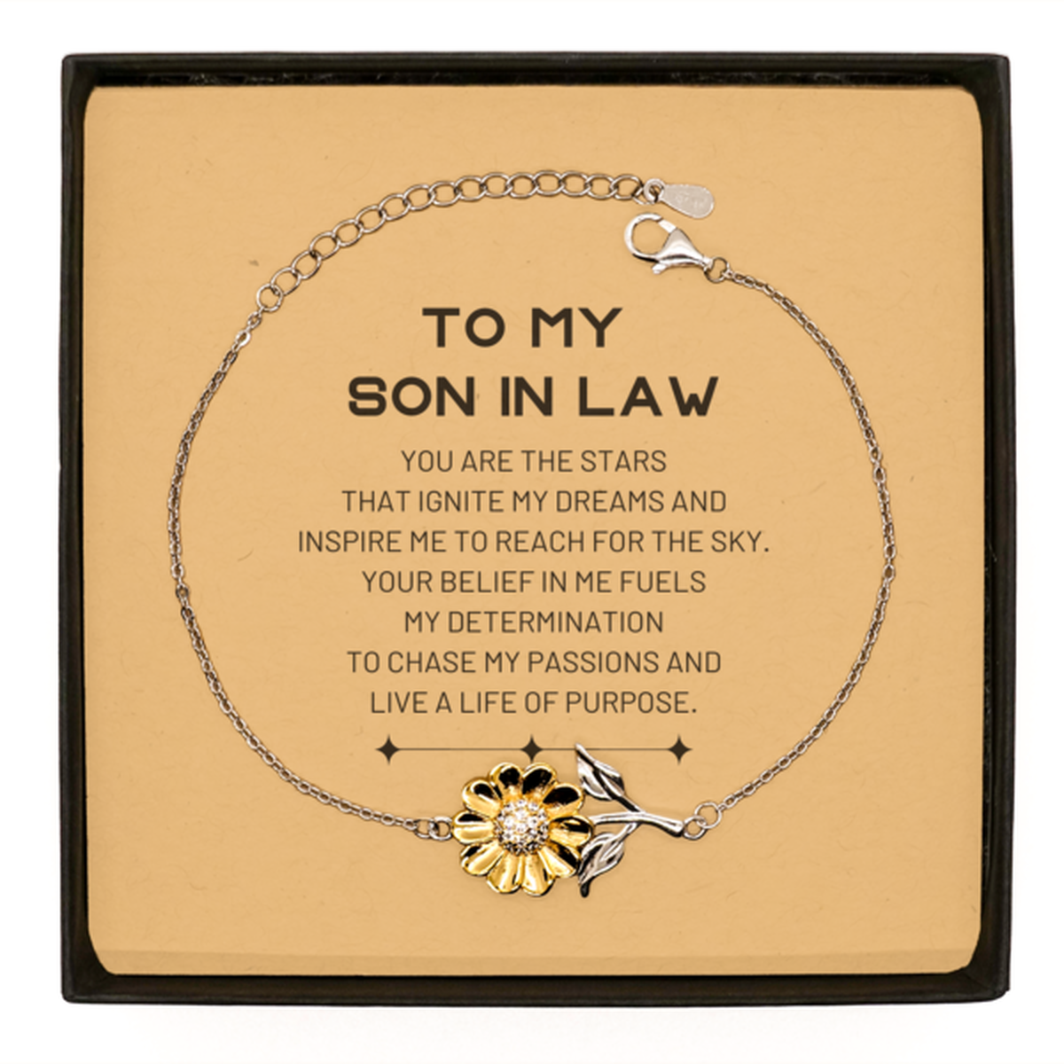 To My Son In Law Sunflower Bracelet, You are the stars that ignite my dreams and inspire me to reach for the sky, Birthday Unique Gifts For Son In Law, Thank You Gifts For Son In Law