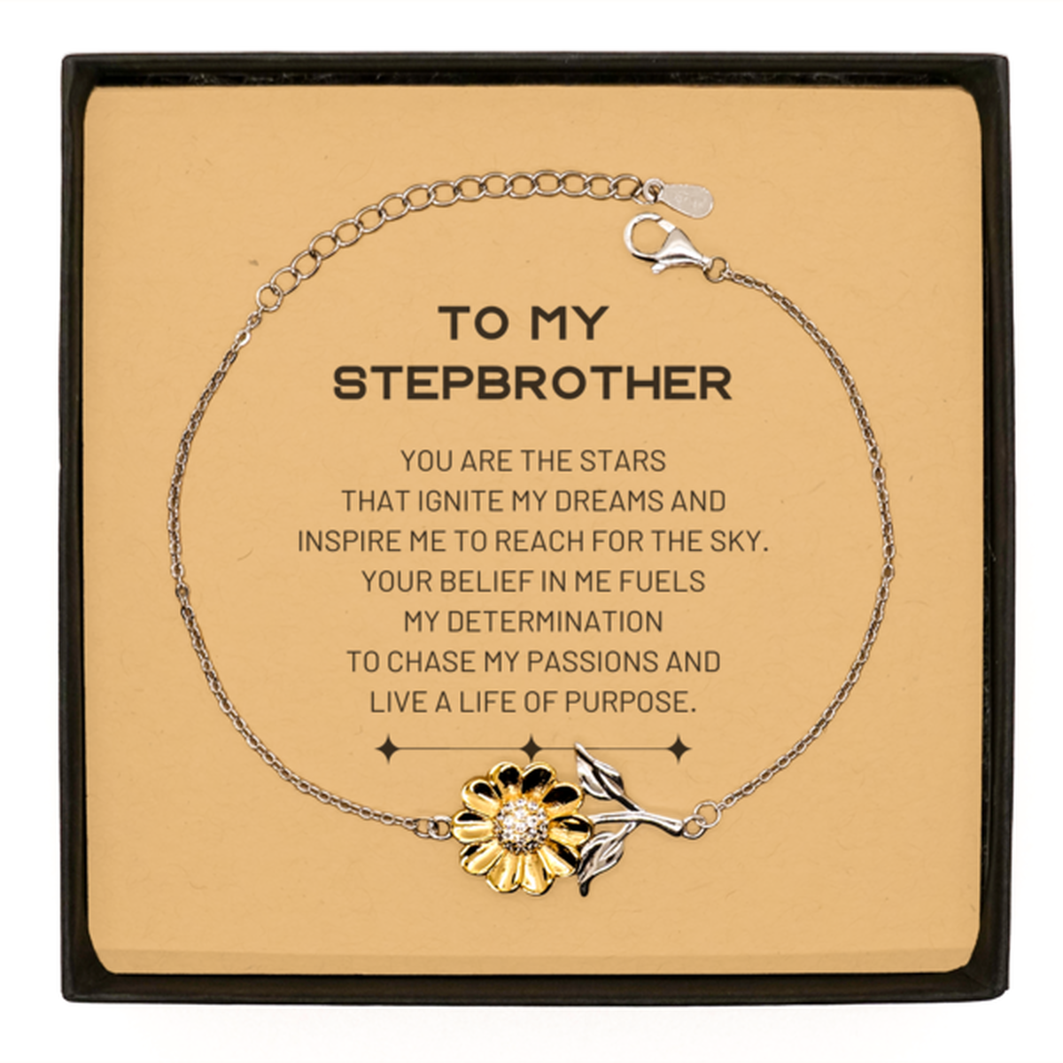 To My Stepbrother Sunflower Bracelet, You are the stars that ignite my dreams and inspire me to reach for the sky, Birthday Unique Gifts For Stepbrother, Thank You Gifts For Stepbrother