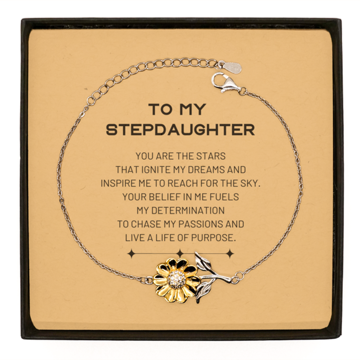To My Stepdaughter Sunflower Bracelet, You are the stars that ignite my dreams and inspire me to reach for the sky, Birthday Unique Gifts For Stepdaughter, Thank You Gifts For Stepdaughter