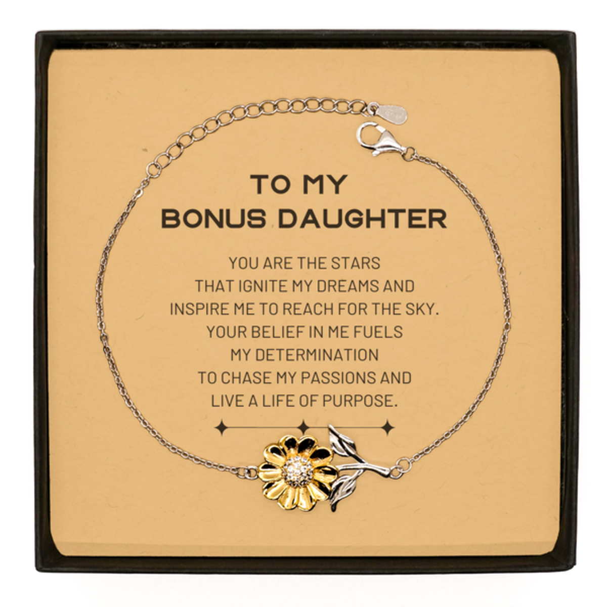 To My Bonus Daughter Sunflower Bracelet, You are the stars that ignite my dreams and inspire me to reach for the sky, Birthday Unique Gifts For Bonus Daughter, Thank You Gifts For Bonus Daughter