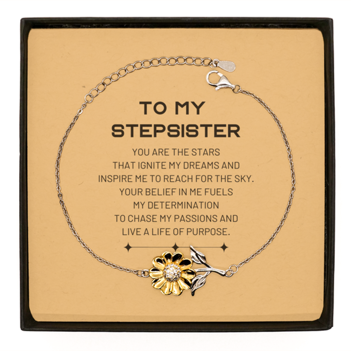 To My Stepsister Sunflower Bracelet, You are the stars that ignite my dreams and inspire me to reach for the sky, Birthday Unique Gifts For Stepsister, Thank You Gifts For Stepsister
