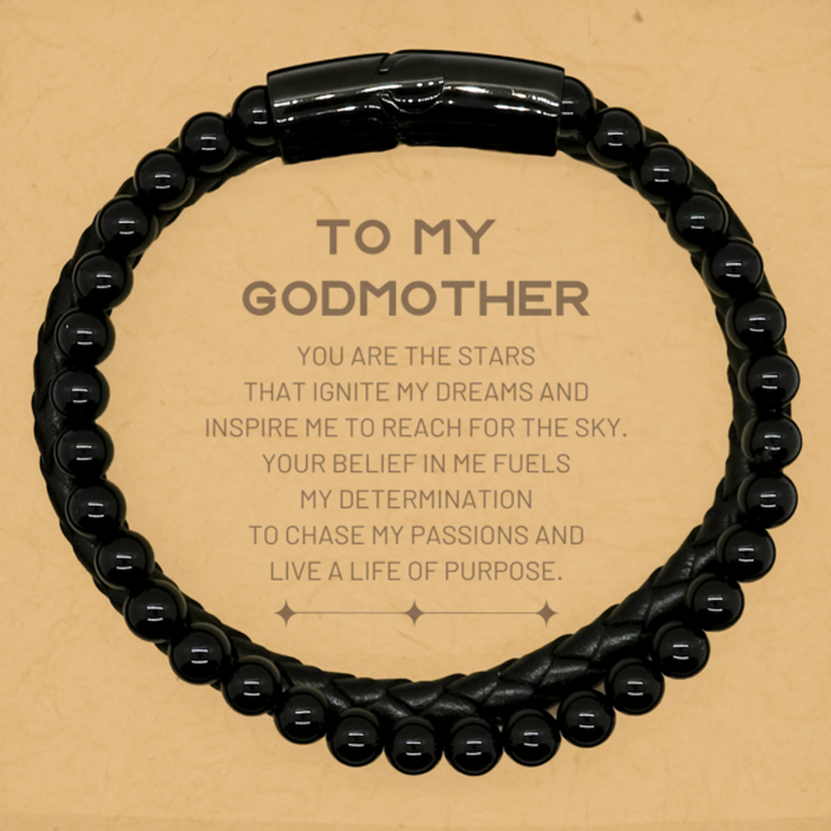 To My Godmother Stone Leather Bracelets, You are the stars that ignite my dreams and inspire me to reach for the sky, Birthday Unique Gifts For Godmother, Thank You Gifts For Godmother