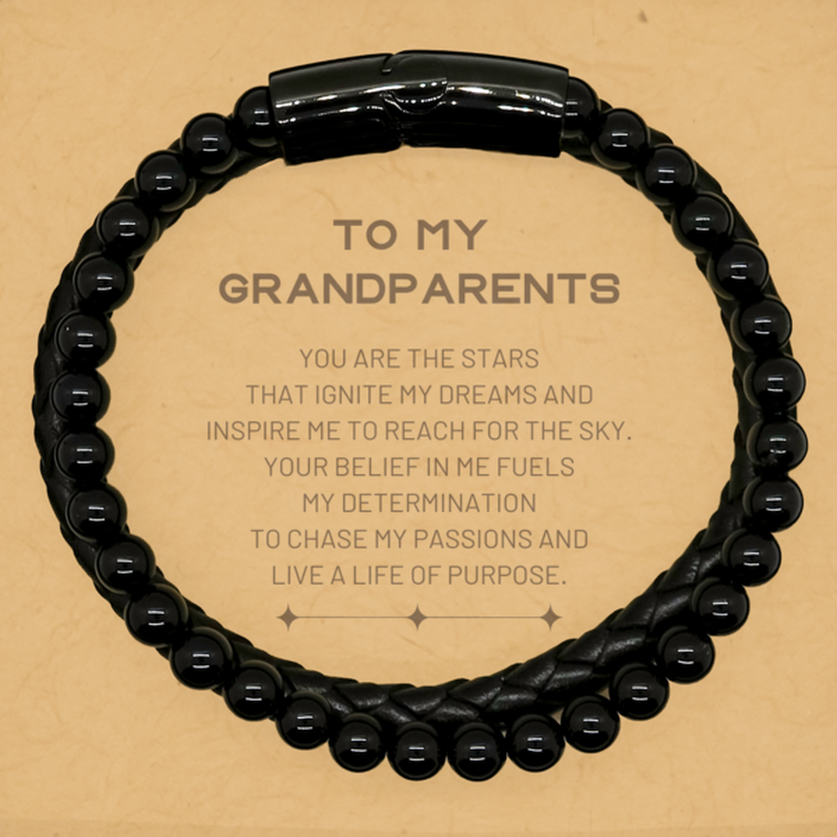 To My Grandparents Stone Leather Bracelets, You are the stars that ignite my dreams and inspire me to reach for the sky, Birthday Unique Gifts For Grandparents, Thank You Gifts For Grandparents