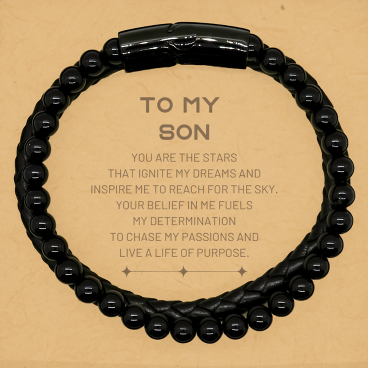 To My Son Stone Leather Bracelets, You are the stars that ignite my dreams and inspire me to reach for the sky, Birthday Unique Gifts For Son, Thank You Gifts For Son