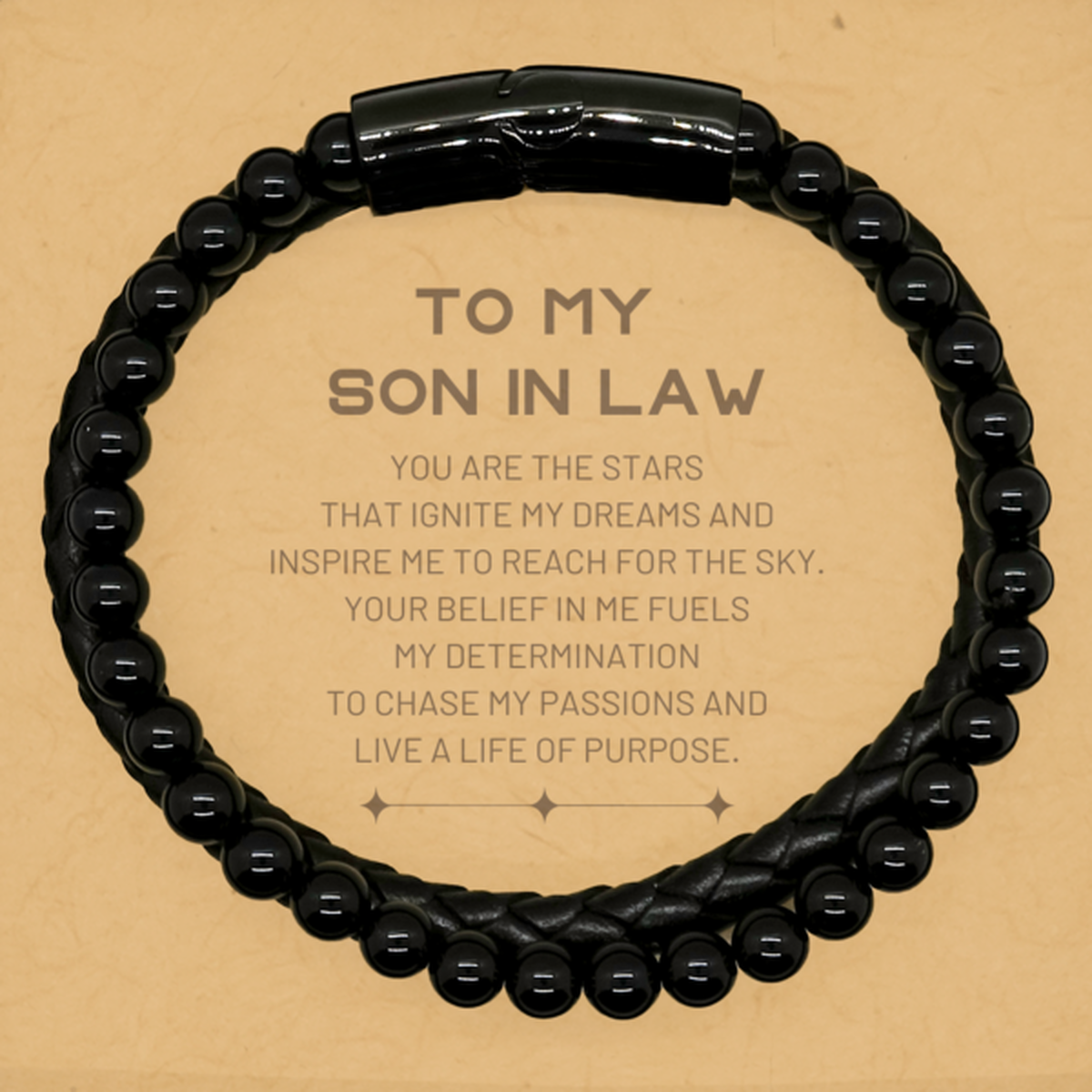 Son In Law Stone Leather Bracelet - Inspirational Message | Unique Birthday Gift