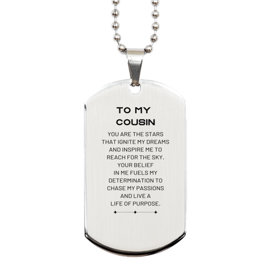 Cousin Silver Dog Tag Necklace - You are the stars that ignite my dreams | Birthday Gift