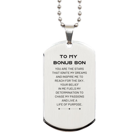 Bonus Son Silver Dog Tag Necklace - You are the stars that ignite my dreams | Birthday Gift