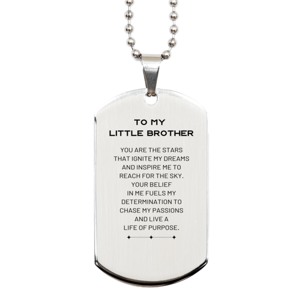 To My Little Brother Silver Dog Tag, You are the stars that ignite my dreams and inspire me to reach for the sky, Birthday Unique Gifts For Little Brother, Thank You Gifts For Little Brother