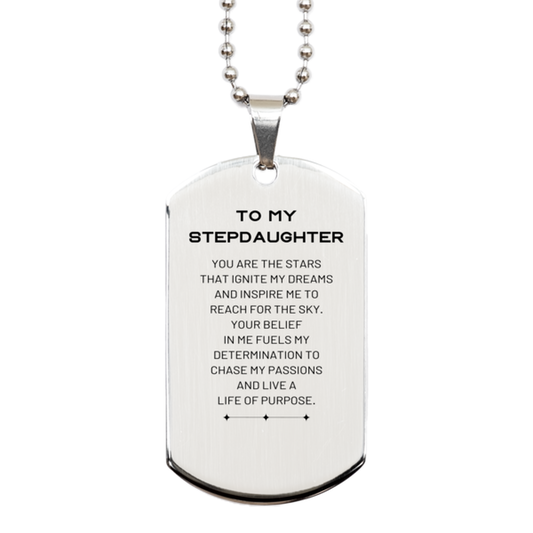 Stepdaughter Silver Dog Tag Necklace - Inspirational Message | Birthday Gift