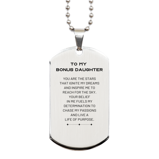 Bonus Daughter Silver Dog Tag Necklace - You are the stars that ignite my dreams | Birthday Gift