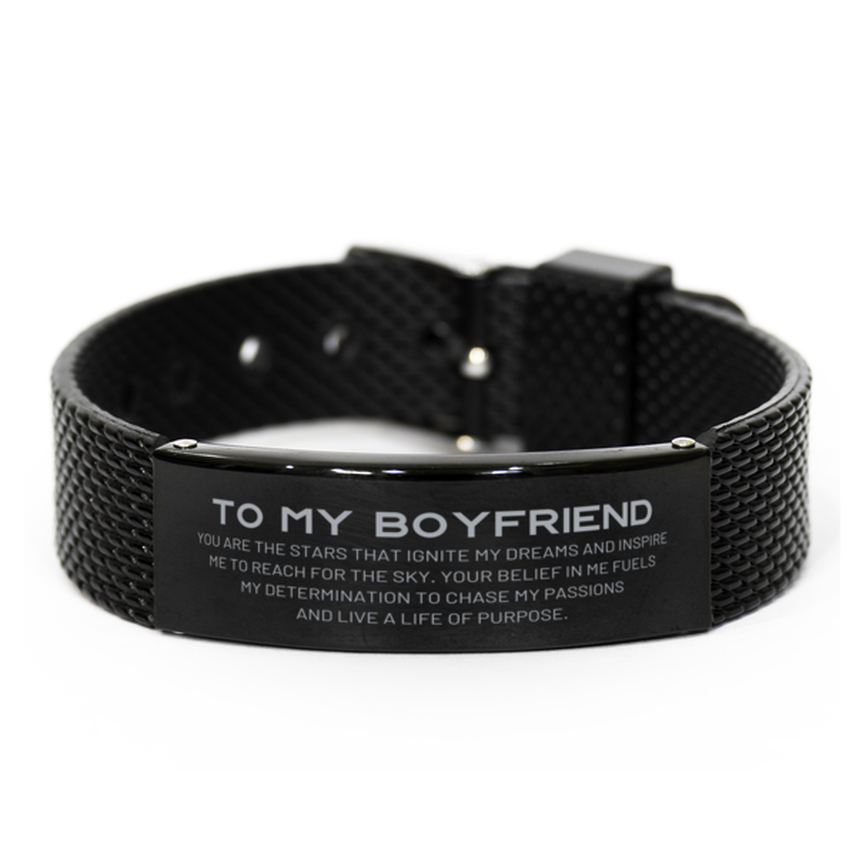 To My Boyfriend Black Shark Mesh Bracelet, You are the stars that ignite my dreams and inspire me to reach for the sky, Birthday Unique Gifts For Boyfriend, Thank You Gifts For Boyfriend