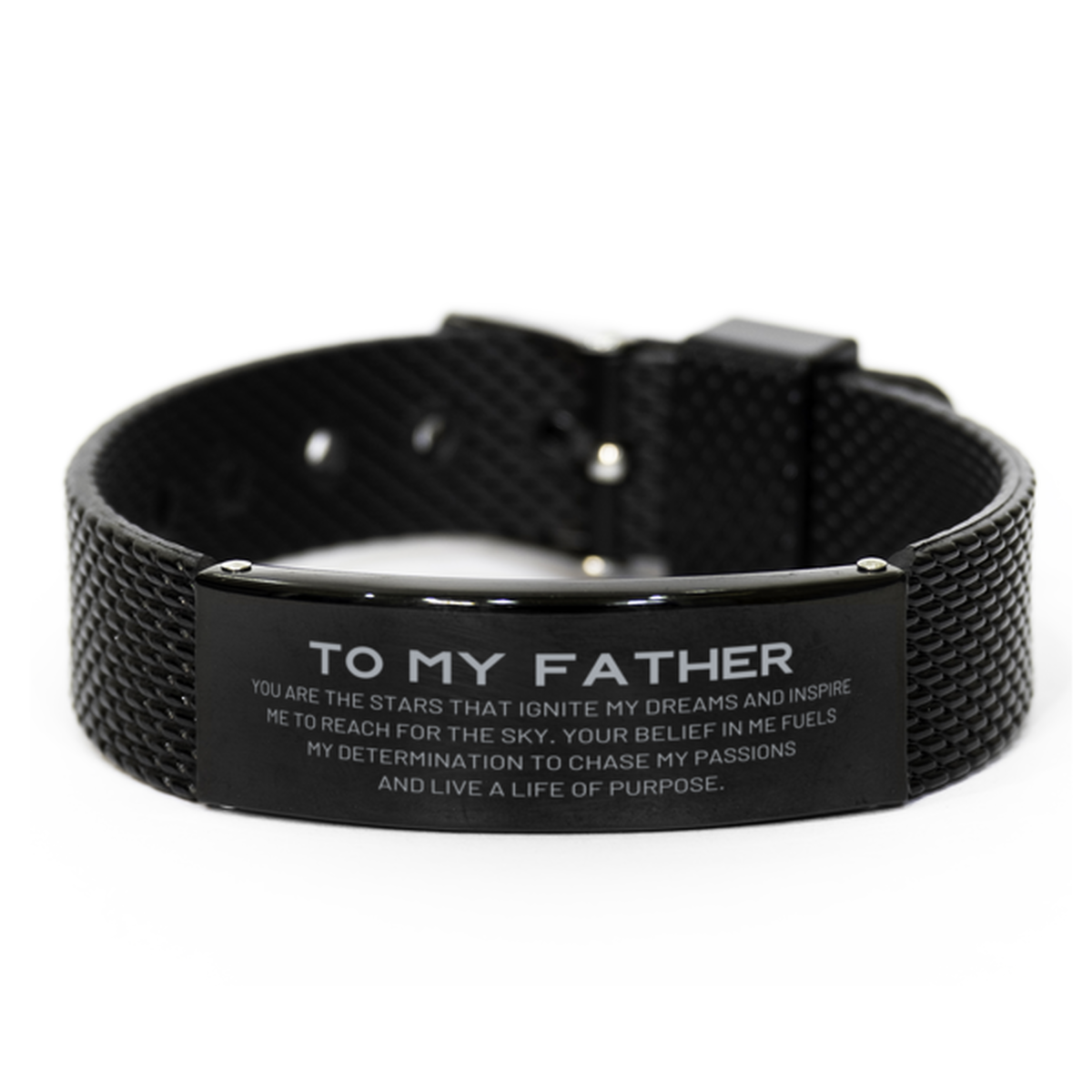 To My Father Black Shark Mesh Bracelet, You are the stars that ignite my dreams and inspire me to reach for the sky, Birthday Unique Gifts For Father, Thank You Gifts For Father