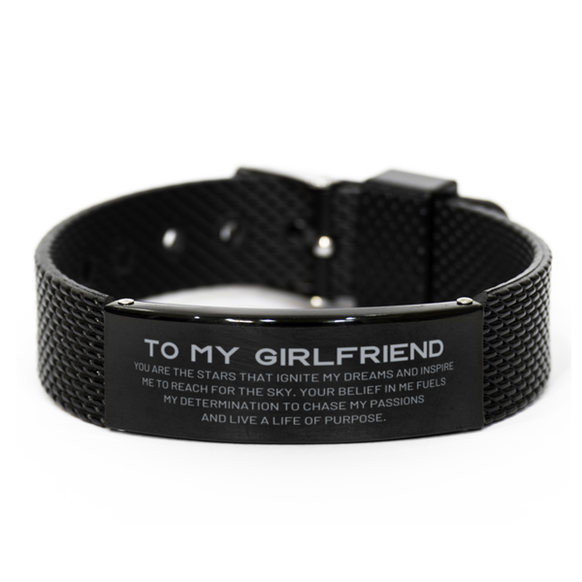 To My Girlfriend Black Shark Mesh Bracelet, You are the stars that ignite my dreams and inspire me to reach for the sky, Birthday Unique Gifts For Girlfriend, Thank You Gifts For Girlfriend