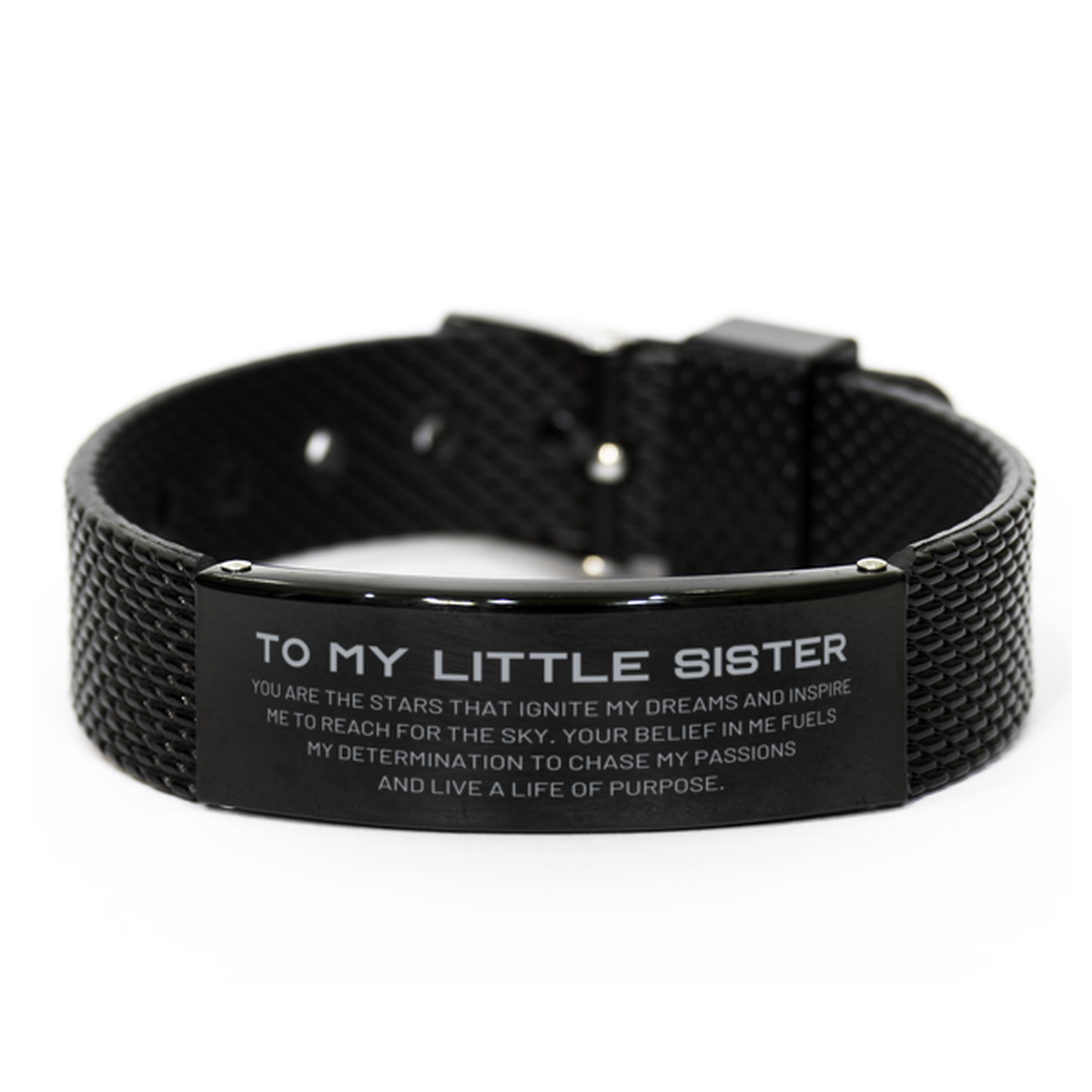 To My Little Sister Black Shark Mesh Bracelet, You are the stars that ignite my dreams and inspire me to reach for the sky, Birthday Unique Gifts For Little Sister, Thank You Gifts For Little Sister