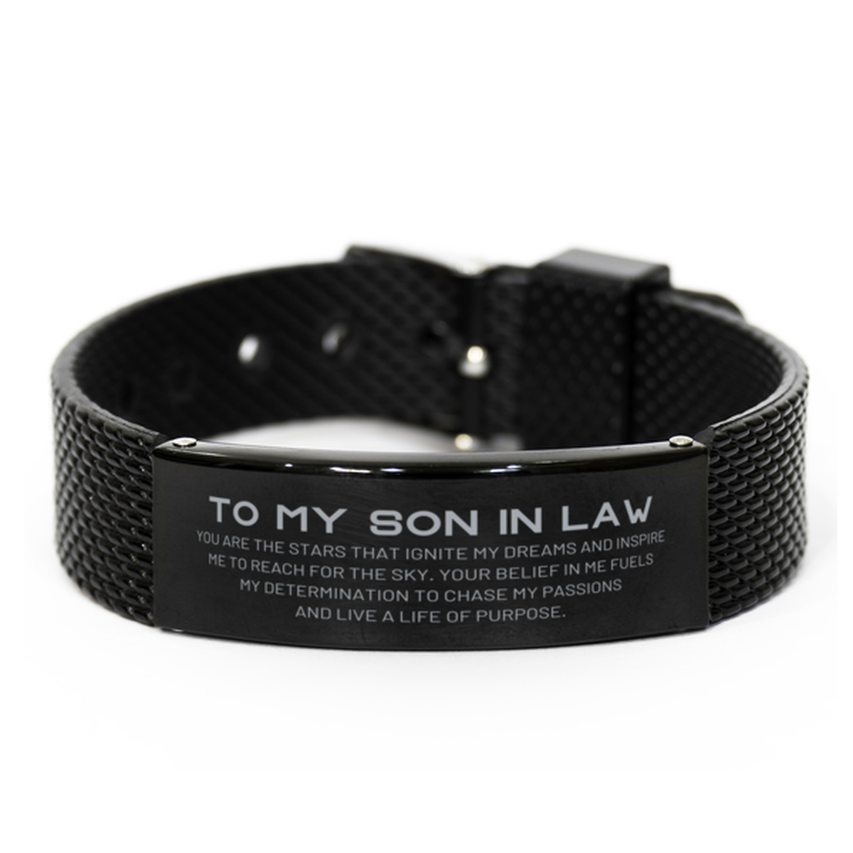 To My Son In Law Black Shark Mesh Bracelet, You are the stars that ignite my dreams and inspire me to reach for the sky, Birthday Unique Gifts For Son In Law, Thank You Gifts For Son In Law