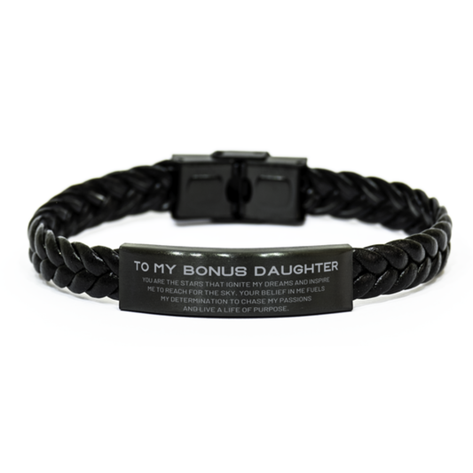 Bonus Daughter Braided Leather Bracelet - You are the stars that ignite my dreams | Birthday Gift
