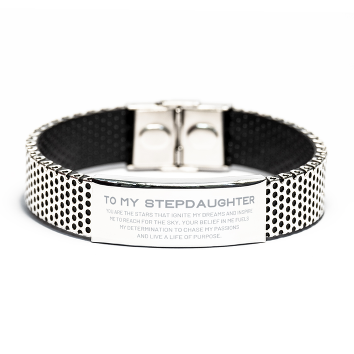 To My Stepdaughter Stainless Steel Bracelet, You are the stars that ignite my dreams and inspire me to reach for the sky, Birthday Unique Gifts For Stepdaughter, Thank You Gifts For Stepdaughter