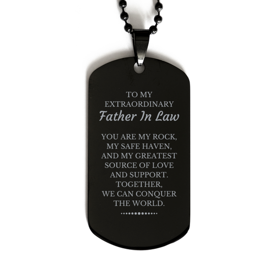 Father In Law Black Dog Tag Necklace - Together We Can Conquer The World | Birthday Gift