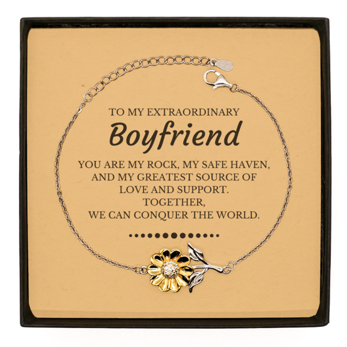 To My Extraordinary Boyfriend Gifts, Together, we can conquer the world, Birthday Sunflower Bracelet For Boyfriend, Christmas Gifts For Boyfriend