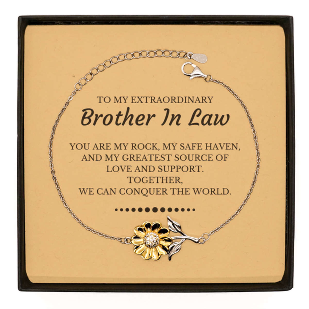 To My Extraordinary Brother In Law Gifts, Together, we can conquer the world, Birthday Sunflower Bracelet For Brother In Law, Christmas Gifts For Brother In Law