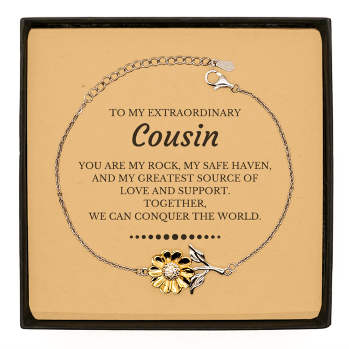 To My Extraordinary Cousin Gifts, Together, we can conquer the world, Birthday Sunflower Bracelet For Cousin, Christmas Gifts For Cousin