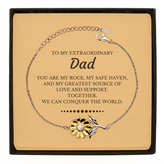 Dad Sunflower Bracelet - Together, We Can Conquer the World | Birthday and Christmas Gift