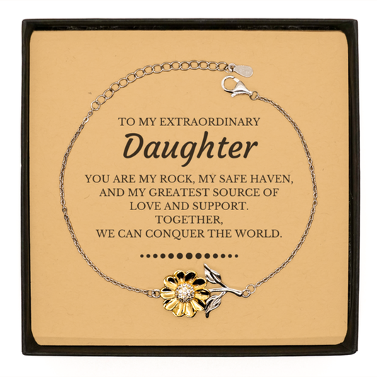 Daughter Sunflower Bracelet - Together, We Can Conquer the World | Birthday Gift