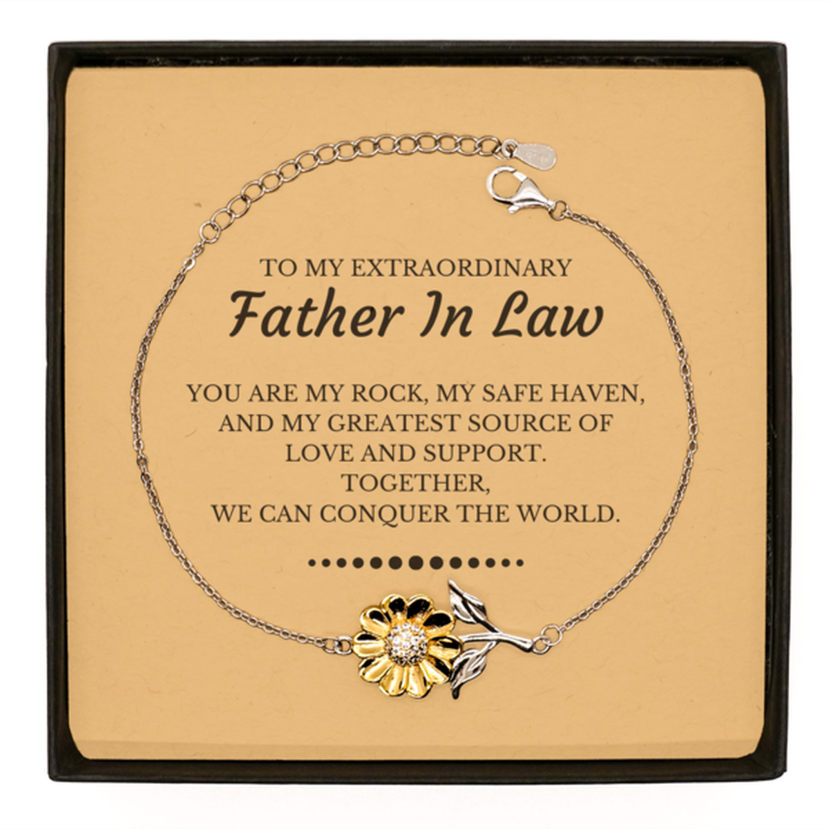 To My Extraordinary Father In Law Gifts, Together, we can conquer the world, Birthday Sunflower Bracelet For Father In Law, Christmas Gifts For Father In Law