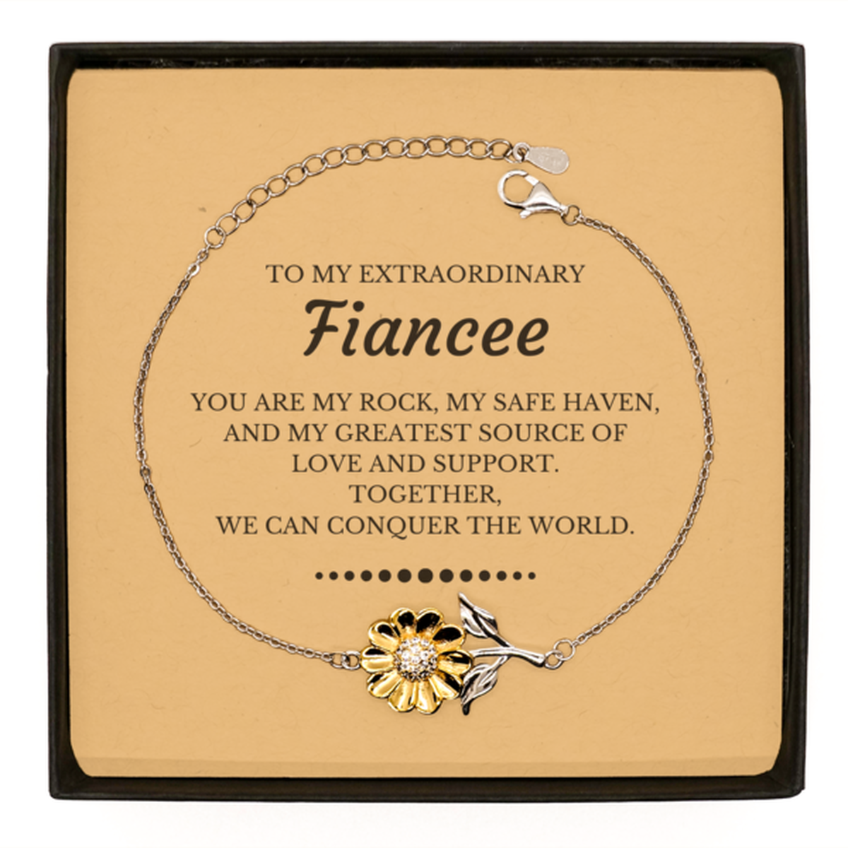 To My Extraordinary Fiancee Gifts, Together, we can conquer the world, Birthday Sunflower Bracelet For Fiancee, Christmas Gifts For Fiancee