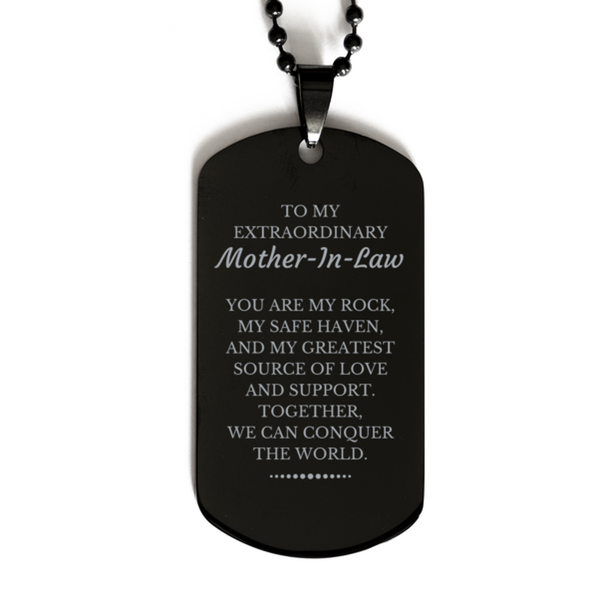 To My Extraordinary Mother-In-Law Gifts, Together, we can conquer the world, Birthday Black Dog Tag For Mother-In-Law, Christmas Gifts For Mother-In-Law