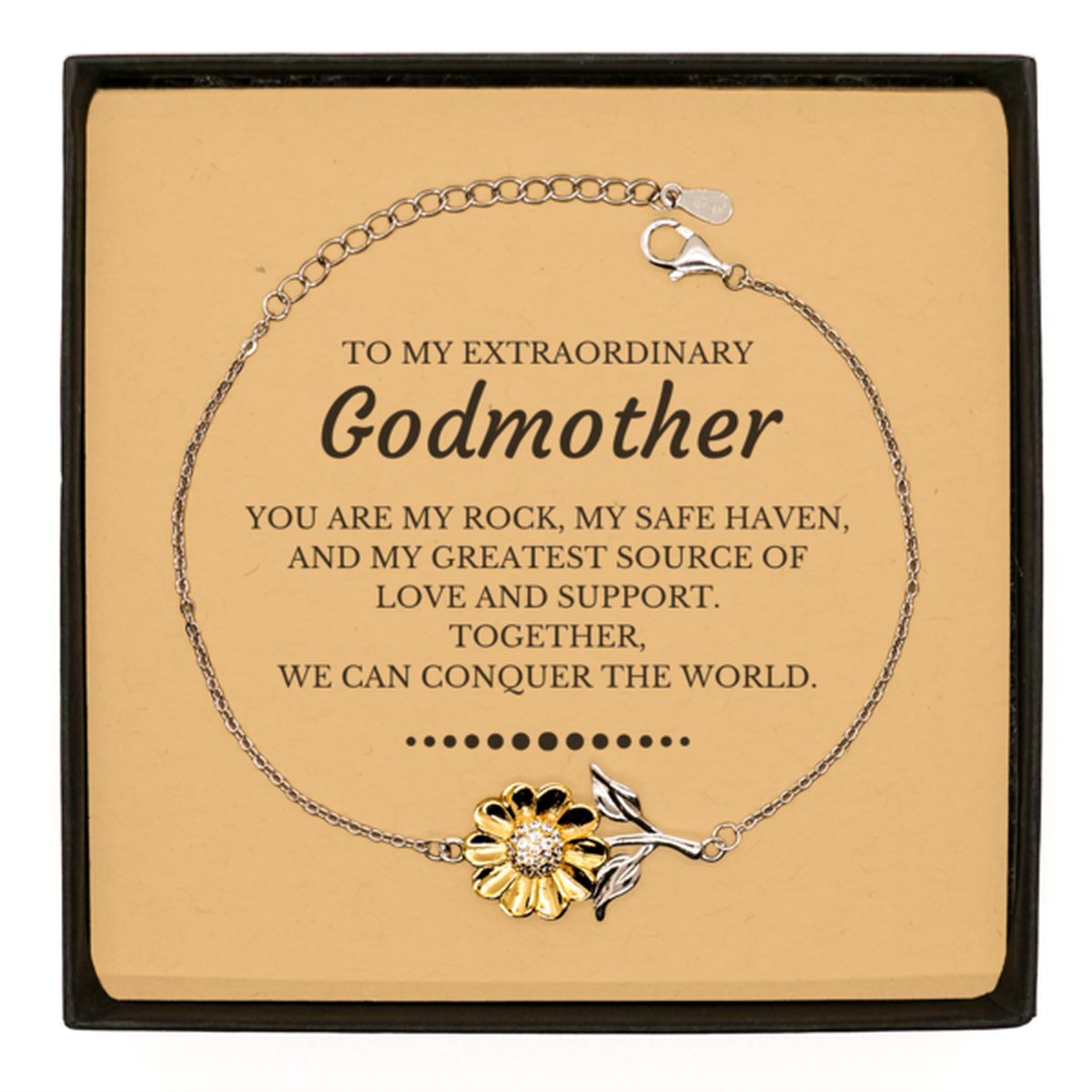 To My Extraordinary Godmother Gifts, Together, we can conquer the world, Birthday Sunflower Bracelet For Godmother, Christmas Gifts For Godmother