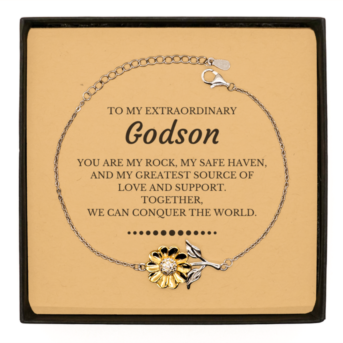 To My Extraordinary Godson Gifts, Together, we can conquer the world, Birthday Sunflower Bracelet For Godson, Christmas Gifts For Godson