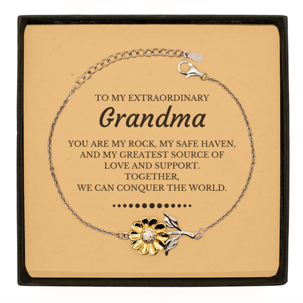 To My Extraordinary Grandma Gifts, Together, we can conquer the world, Birthday Sunflower Bracelet For Grandma, Christmas Gifts For Grandma