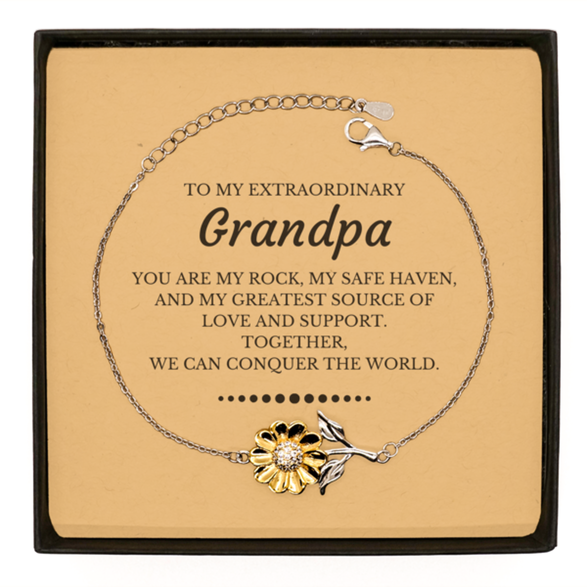 To My Extraordinary Grandpa Gifts, Together, we can conquer the world, Birthday Sunflower Bracelet For Grandpa, Christmas Gifts For Grandpa