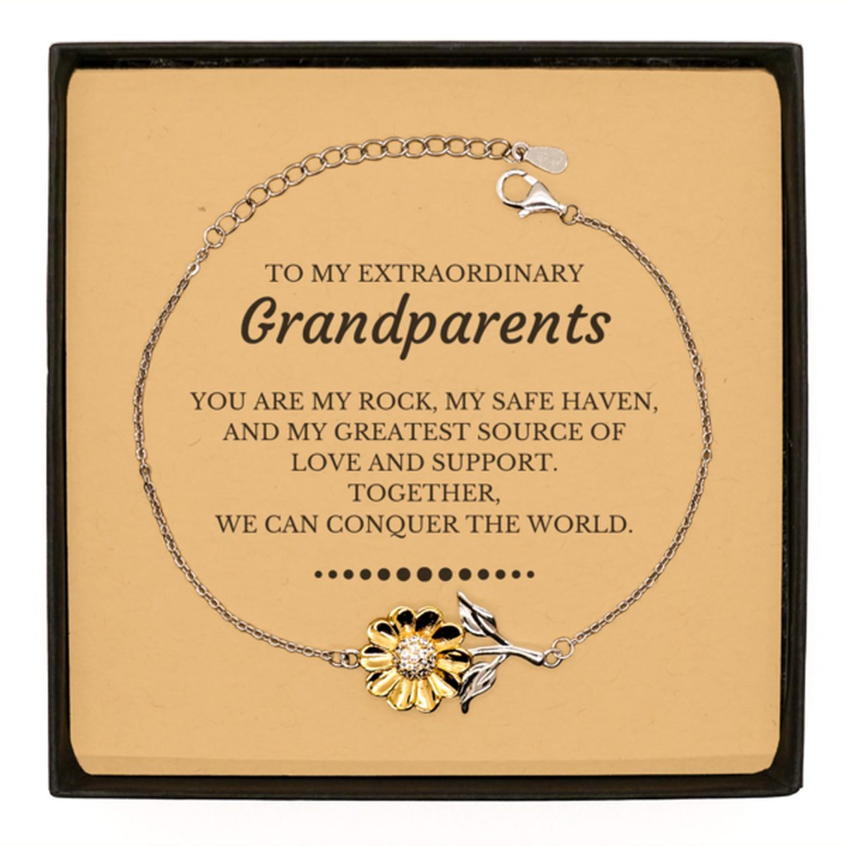 To My Extraordinary Grandparents Gifts, Together, we can conquer the world, Birthday Sunflower Bracelet For Grandparents, Christmas Gifts For Grandparents