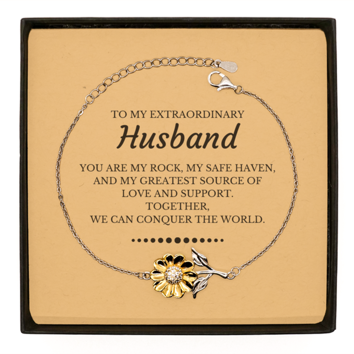 Husband Sunflower Bracelet - Together We Can Conquer the World | Birthday Gift