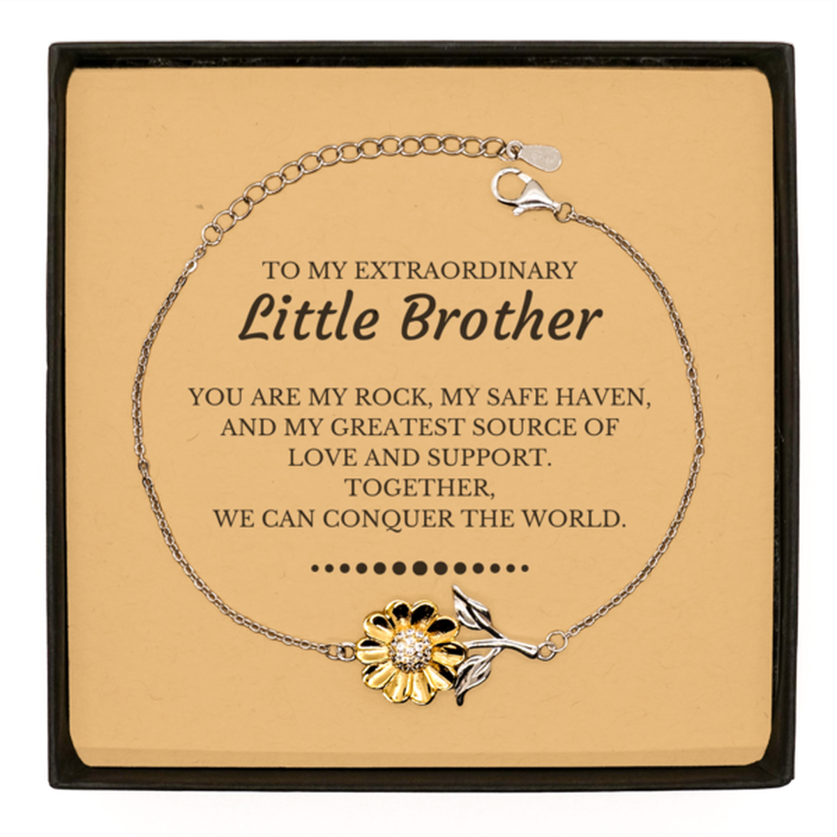 To My Extraordinary Little Brother Gifts, Together, we can conquer the world, Birthday Sunflower Bracelet For Little Brother, Christmas Gifts For Little Brother