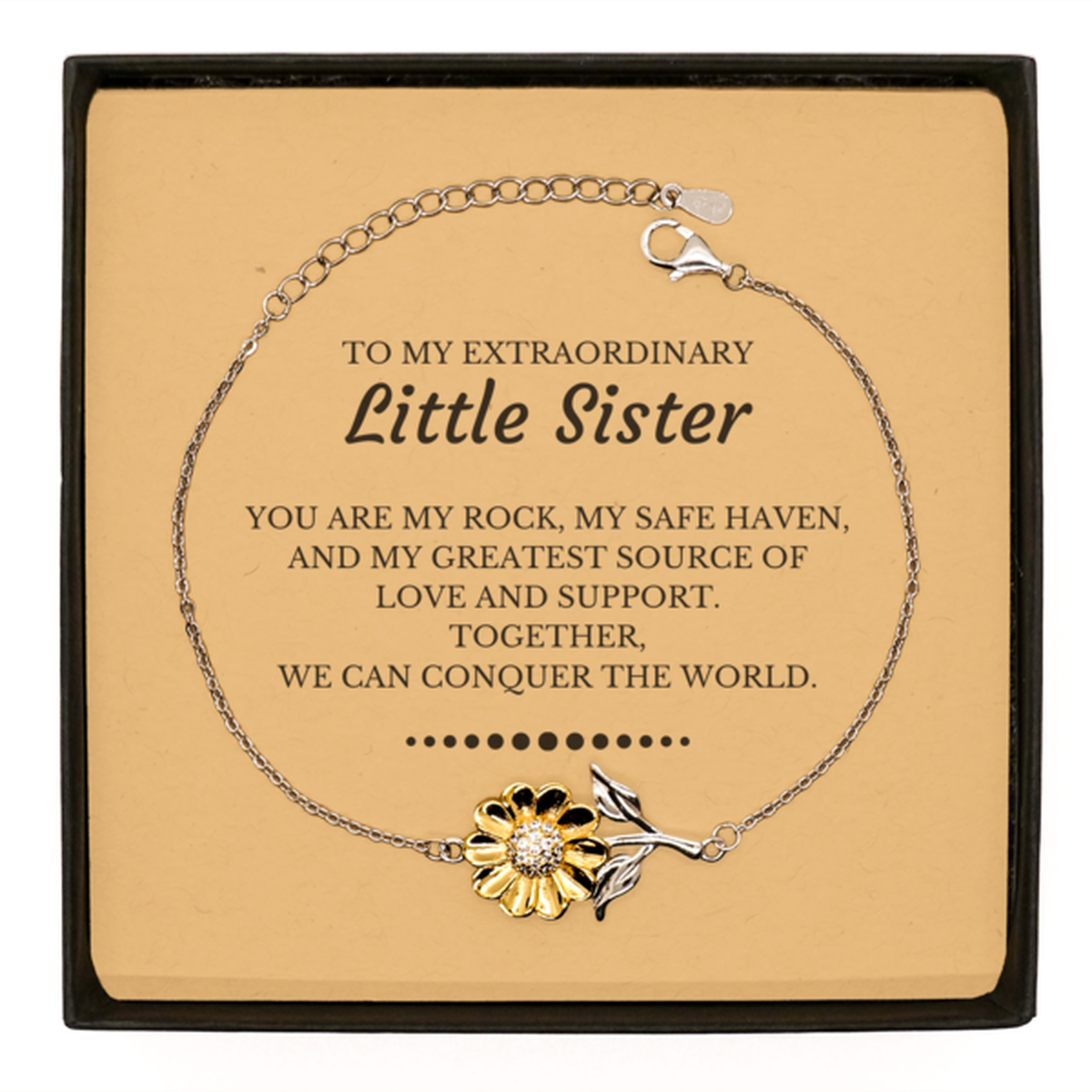Little Sister Sunflower Bracelet - Together We Can Conquer the World | Birthday Gift
