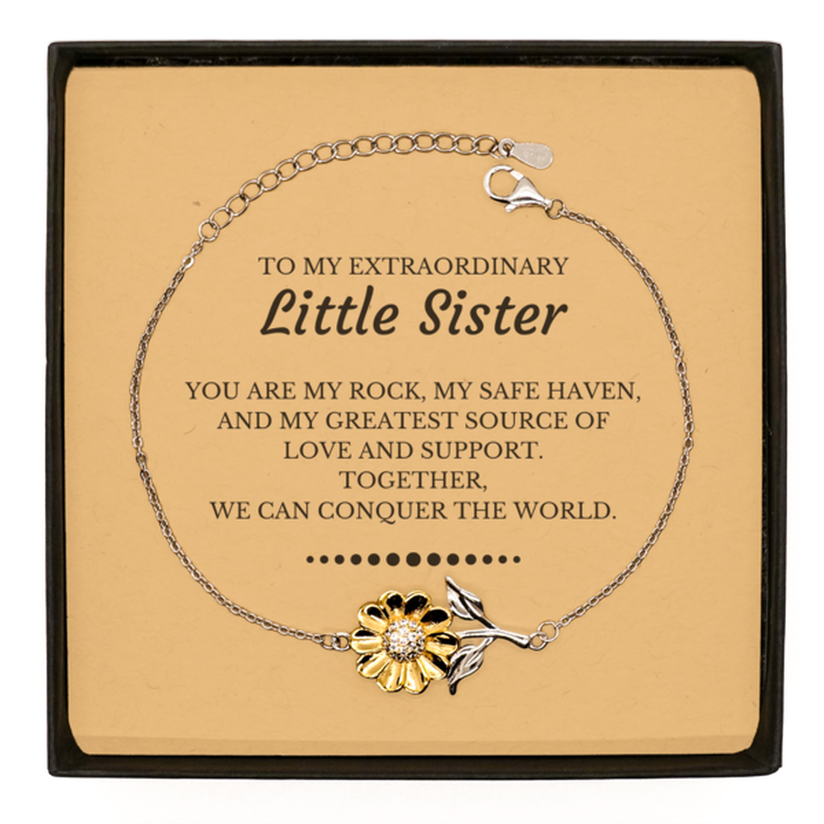 To My Extraordinary Little Sister Gifts, Together, we can conquer the world, Birthday Sunflower Bracelet For Little Sister, Christmas Gifts For Little Sister